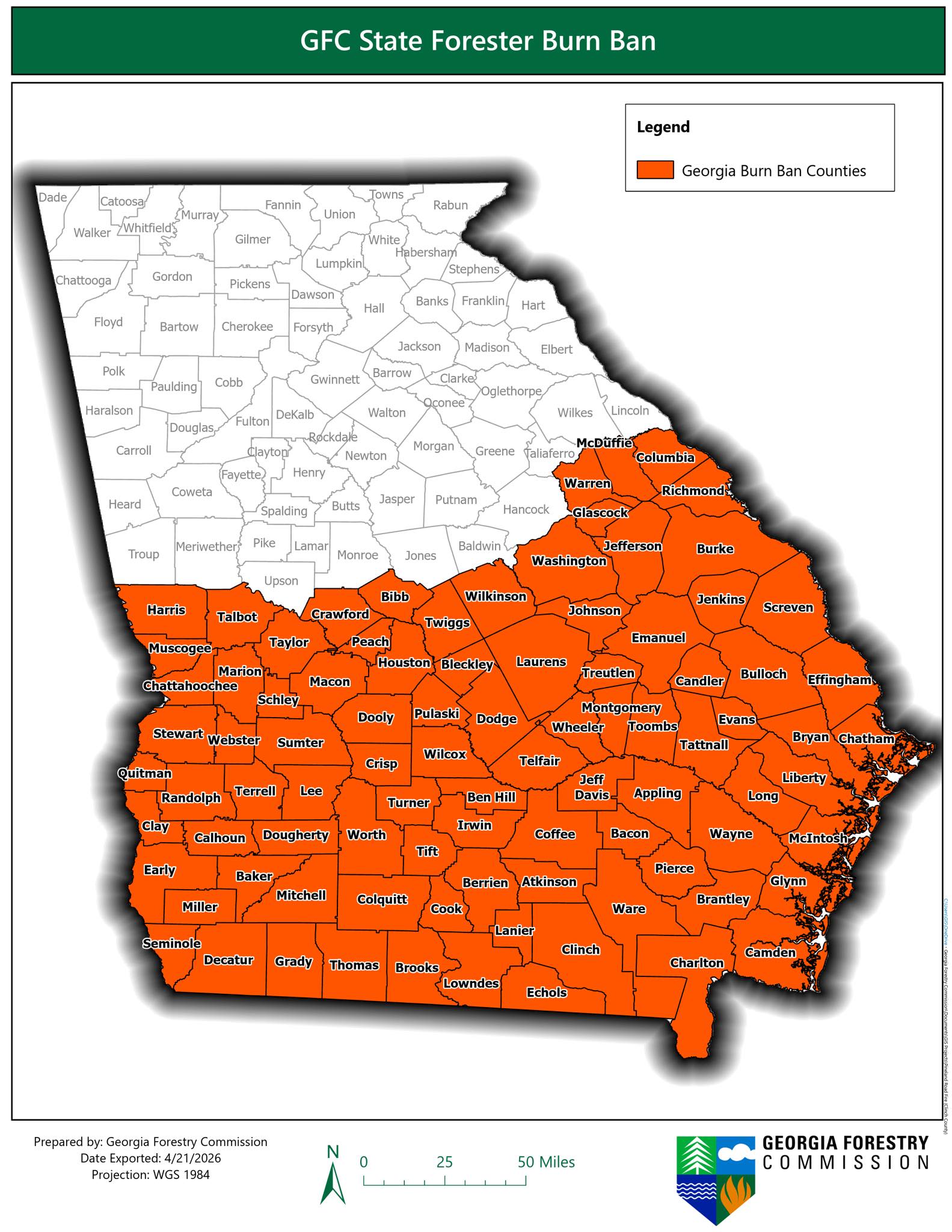 Georgia counties under burn bans